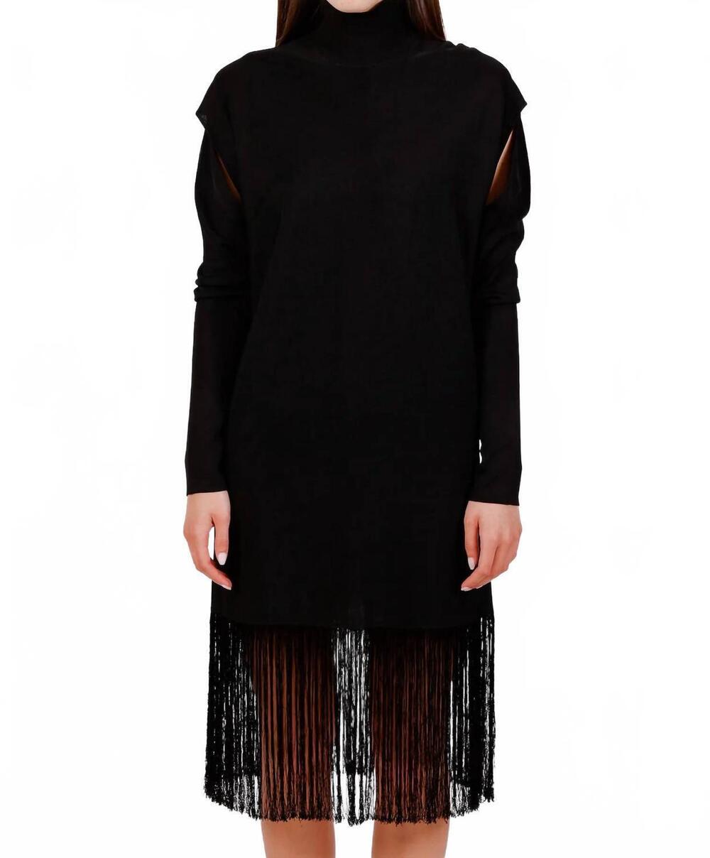 NEW SALVATORE FERRAGAMO cutout and fringe hem dress in black